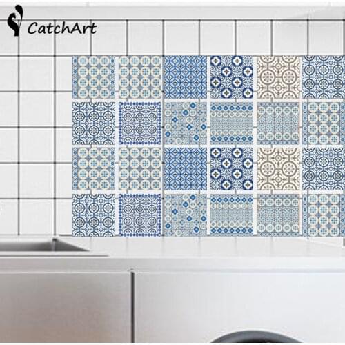 Waterproof Vintage Blue and white porcelain Self-adhesive Wall Sticker Floor Sticker Anti-Oil Wallpaper Color Kitchen Bathroom