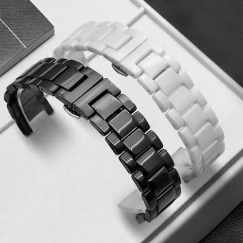 Pearl Ceramic Watch band 20*11mm Concave interface replacement ceramic wristband black white bracelet