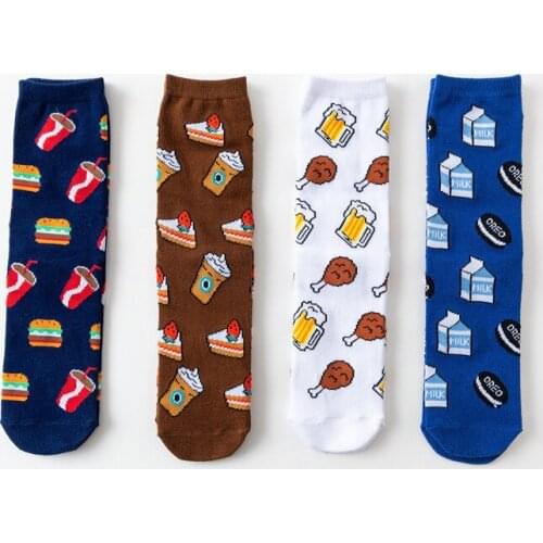 PEONFLY Women Socks Funny Cute Cartoon Fried Chicken Beer Milk Biscuits Food Korea Happy Harajuku Hip Hop Cotton Female Hosiery
