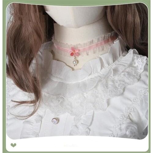 Sweet Embroidery Flower Pendant Choker Harajuku Cute Lolita Ribbon Chain Cosplay Women Necklace D826