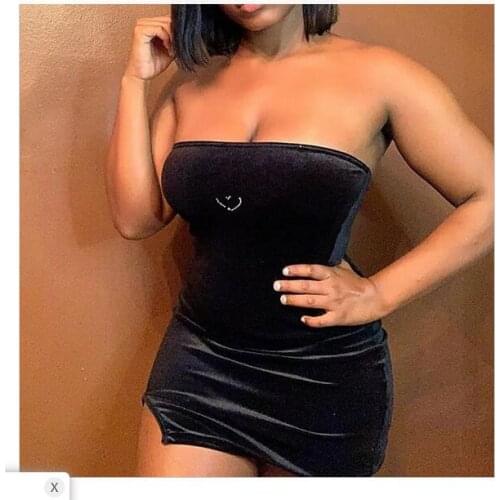 Women’s Sexy Tube Tops Pencil Dress Fashion Heart Rhinestone Off-the-shoulder Skinny Split Short Dress