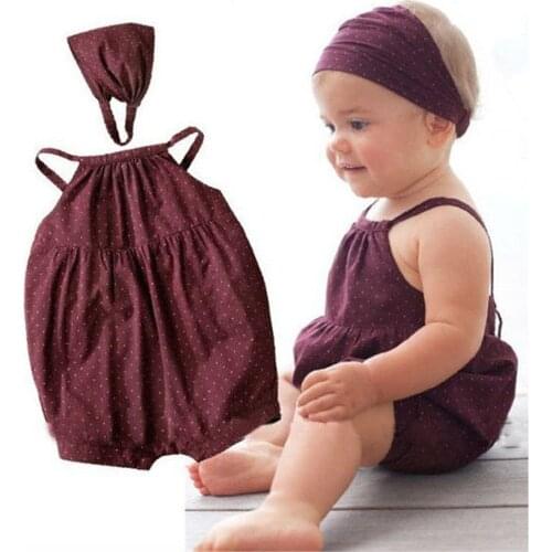 2PCS 2019 Summer Baby Suit Baby Girl Romper Deep Red Harnesses+Head Belt Hot Selling Newborn Baby Girl Clothes Set