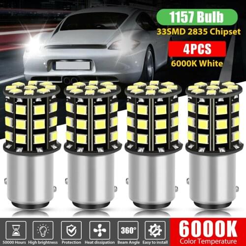 4x 1157 33-SMD White LED Tail Brake Stop Reverse Parking Turn Signal Light Bulbs DC 12V