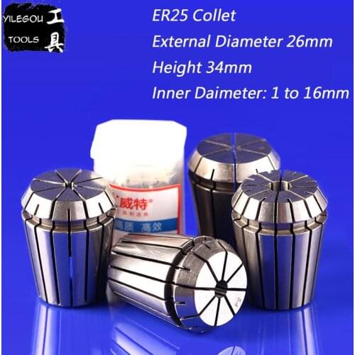6 Pieces ER25 CNC Spring Collet 3.175, 4, 6, 8, 10, 12.7mm High Precision ER25 Chuck, External Diameter 26mm, Height 34mm