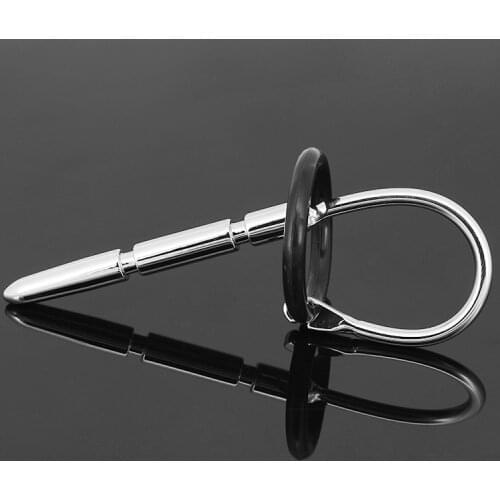 80mm Male Stainless Steel Solid Urinary Penis Plug Beads Metal Catheters Rod Fetish Rubber Loop Sex Toys Adult Games FF-605