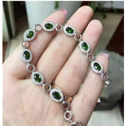 Free Shipping Natural and real Diopside Bracelets 925 sterling silver Fine jewelry gems 4*6mm 8pcs