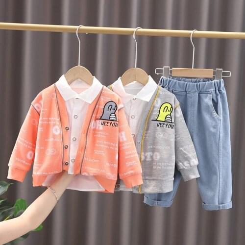 Children Cotton Clothing Suits Baby Boys Girls Cartoon Printe Hoodies T-shirt Jeans 3Pcs/Set Spring Autumn Kids Sport Clothes