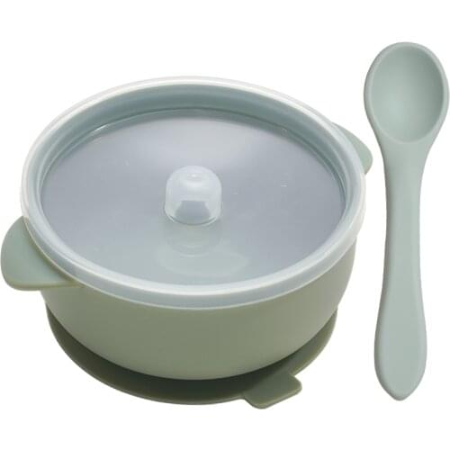 BPA Free Baby Silicone Training Sucker Bowl With Lid Toddler Food Bowl Set Kids Silica Gel Feeding Tableware Dropshipping