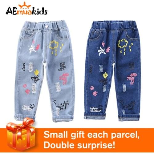 Baby Jeans For Girls Spring Autumn Jeans Baby Girl Casual Style CartoonToddler Girl Clothes Loose Pant For 2-6 Years