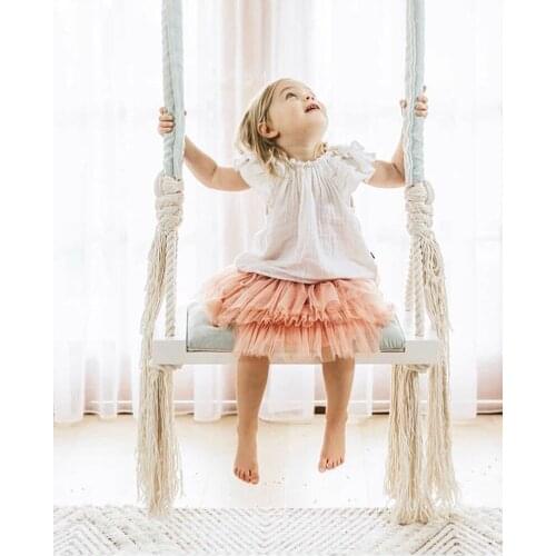 INS Children Hanging Chair of Children Room Decorate Baby Swing Wind Entertainment Solid Board Cushions Cotton Rope Swing Swing