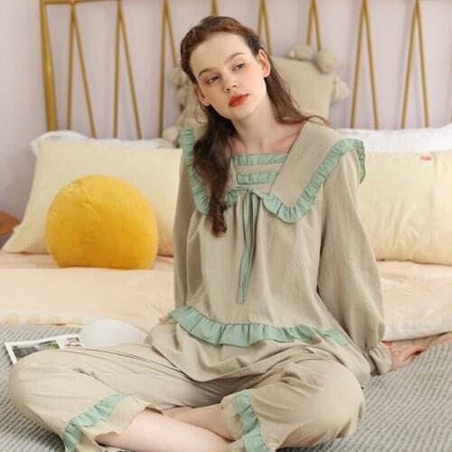 Elegant Solid Pure Cotton Soft Comfortable Pajamas Set Women Autumn Winter Home Clothes Leisure Suit Daily Sleepwear Loungewear