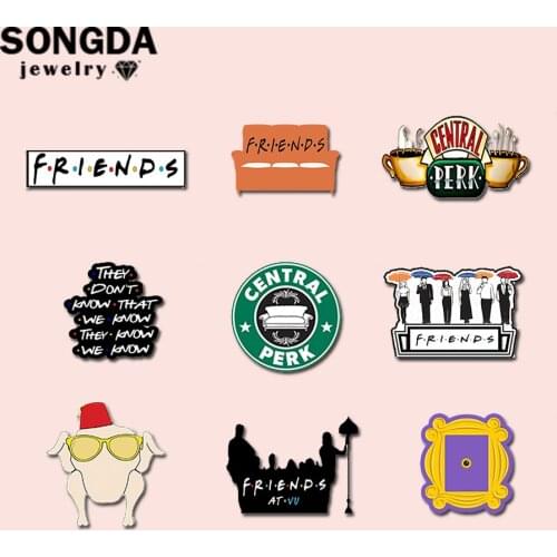 SONGDA Old-fashion Friends TV Show Epoxy Acrylic Pins Lovely Colorful Shrinky Resin Lapel Pin Badges Gift For Friends Wholesale