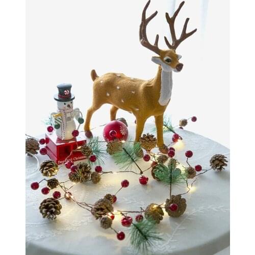 2M 20Leds Garland with fairy Lights Pine Cone Berries Indoor and Outdoor Christmas Tree Lights Winter Holiday New Year Decor