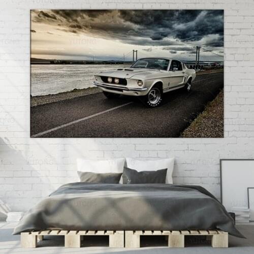 Classic Mustang GTR Sport Car Artwork Canvas Painting Car Posters Cuadros Wall Art for Living Room Home Decor Frame