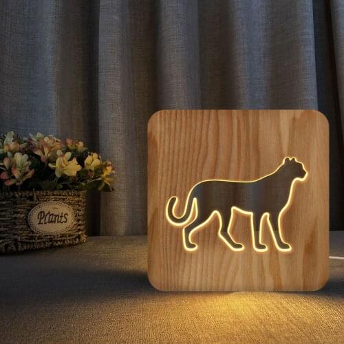 Animal Leopard Creative Wooden Head Lamp Warm Light Adjustable Ambience Light Household Daily Use