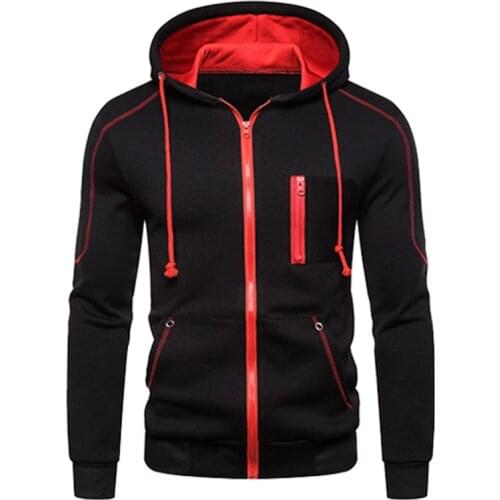 Fashion Men Contrast Topstitching Drawstring Hoodies Costume Tops Sports Zipper Hooded Jacket Coat Male Cardigan Hoody Outwear