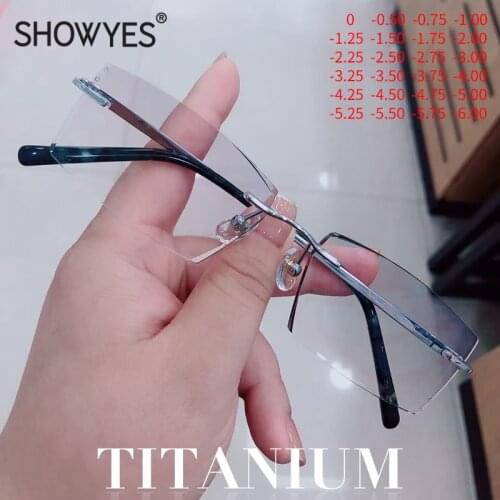 New Titanium Myopia Men Eyeglasses Bluelight Blocking Filter Rimless Glasses Diamond Cutting Ti Optical Eyewear Spectacles Male