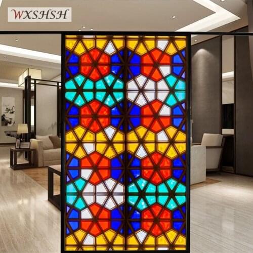 Custom Size Window Film Static Cling Classical Stained Glass Style Colorful Home Decoration Opaque Vinyl Tint-FIlm 40cmx100cm