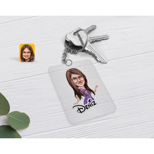 Personalized Female Child Princess Caricature Of Transparent Plexiglass Anahtarlık-3