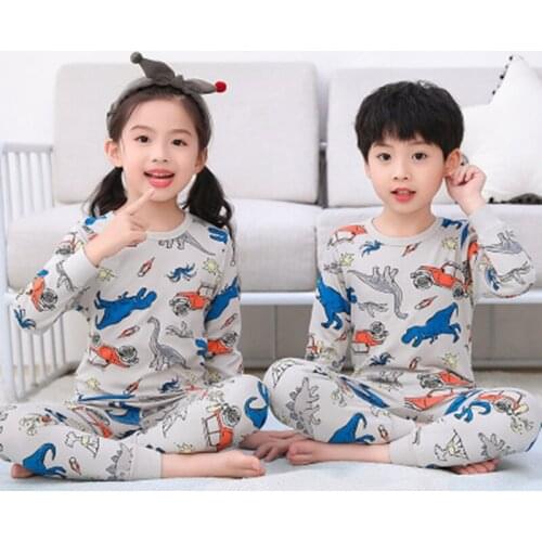 Children Full Sleeve Cotton Pajamas Sets Boys Dinosaur Pyjamas Kids Homewear Baby Sleepwear 2pcs Clothing Suit For 2- 13Y