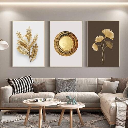 Nordic Golden abstract leaf flower Wall Art Canvas Painting Poster Print Wall Picture for Living Room Decor