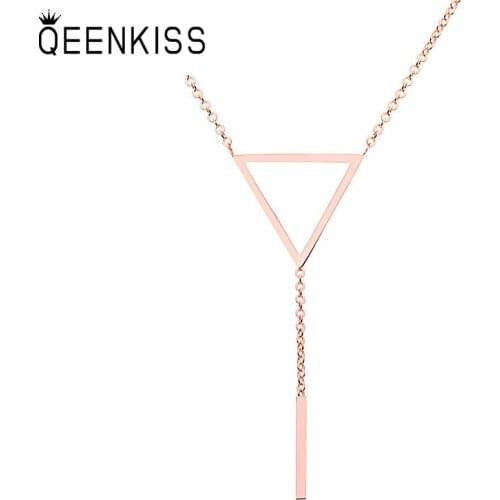 QEENKISS NC803 Fine Jewelry Wholesale Fashion Woman Girl Birthday Wedding Gift Triangle Hollow Titanium Stainless Steel Necklace