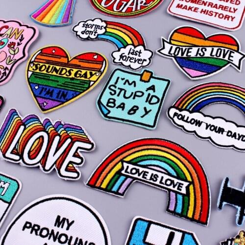 Rainbow Patch Iron On Patches For Clothes Letter Patch Love Embroidered Patches For Clothing Gay Stripe Stickers Applique Decor