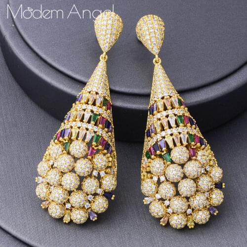 ModemAngel Luxury Ball Connected Geometry Design Earrings Jewelry Cubic Zircon Drop Earring For Women Wedding Party Accessories