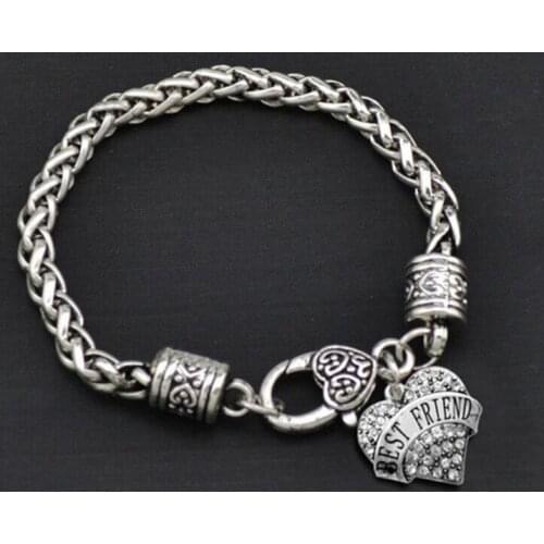 Christmas Party favor gift Retro Family Best Friend Modern Sister Love Heart Pendant Chain Bracelet Bangle Old Silver wristband