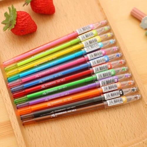 24 PCS South Korea Stationery Is Pure and Fresh and Cool Color Pen Candy Color Diamond Head 12 Color Pen Student