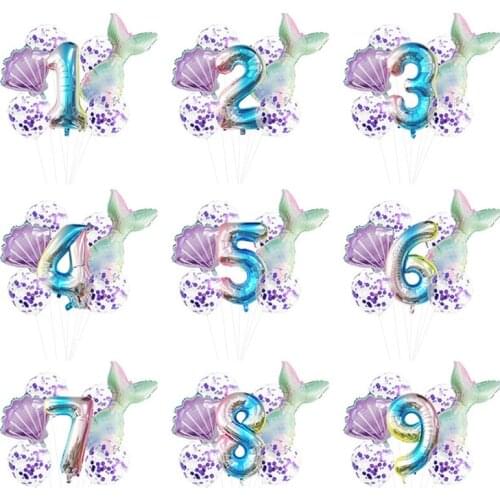 Little Mermaid Party Balloons 32inch Number Foil Balloon Kids Birthday Party Decoration Supplies Baby Shower Decor Helium Globos
