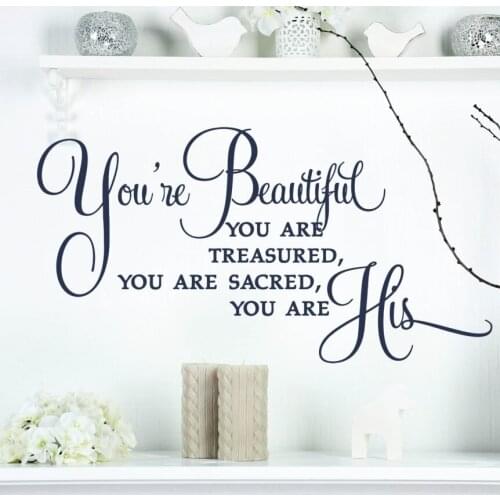 You Are Beautiful Vinyl Wall Decals Living Room Home Decor Wall Sticker Quotes Inspire Christian song Removable Art Decor ZA030