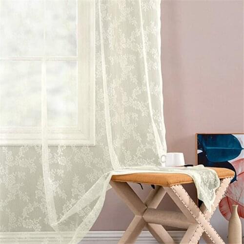 Yellow Sheer Curtains Rose Lace Window Drapes for Bedroom Living Room Retro Style Vintage to Light Filtering Kitchen Curtain