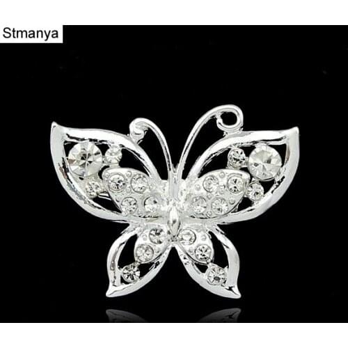 Women fashion Silver color Crystal Butterfly Collar Pins New Rhinestone Animal Brooch Shawl Scarf Buckle pin party jewlry H1167