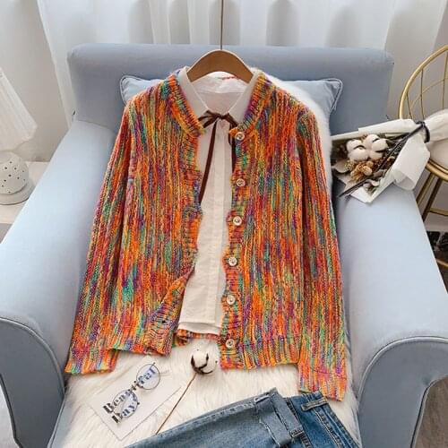 Color floral line sweater jacket women cardigan Korean version of the autumn 2020 new knitted sweater top