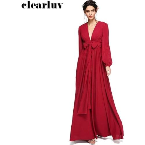 Deep V-neck Evening Dress Red Simple Pregnant Women Party Dresses Robe De Soiree T478 2019 Plus Size Long Sleeves Formal Gowns