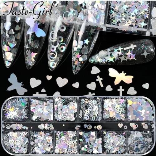 1 Box Mixed Shape Holographic Nail Art Decorations Sequnis Paillette Decals Glitter Nails Accesorios Supplies For Professional