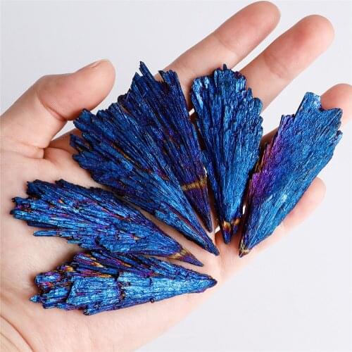 Sporadic 1pcs Stones And Crystal Black Tourmaline Natural Blue Colors and Minerals Blue Titanium Aura Quartz Crystal Tail Decor