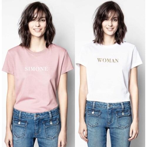 2021 New Style Spring Summer Fashion Classic Letter White Print Design Casual Versatile Cotton Crew Neck Short Sleeve T-shirt Z1