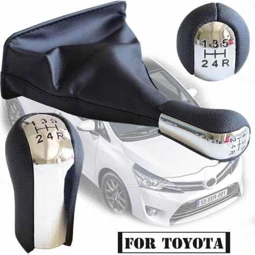 5/6 Speed Chromed Gear Shift Knob PU Leather Lever Gaiter Boot Cover For Toyota Corolla Verso RAV4 Yaris 1992-2014