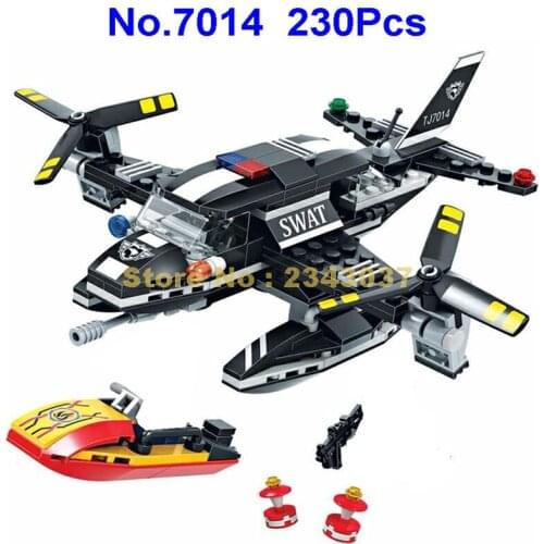 7014 230pcs Urban Police Swat Water On Aircraft Seaplane Plane Building Block 3 Toy