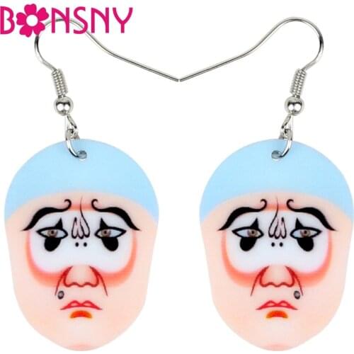 Bonsny Acrylic Chinese Beijing Opera Mask Earrings Drop Dangle Make Up Ethnic Character Jewelry For Women Girls Teens Gift Party