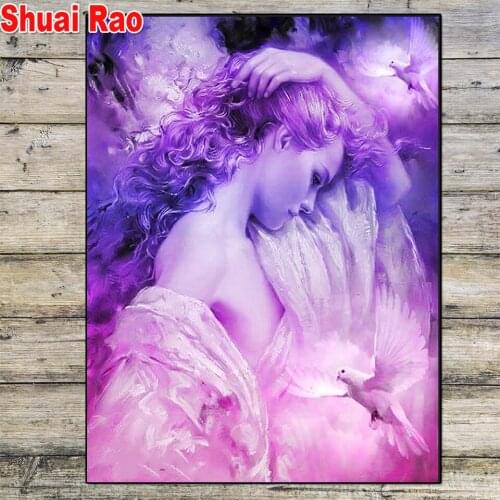 Diamond Embroidery Purple Sexy Woman Swan Pattern Diamond Painting Pictures of Rhinestones Diamond Mosaic Cross Stitch