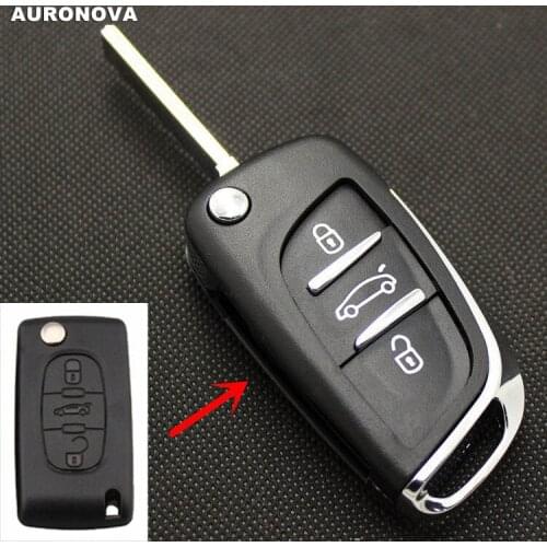 AURONOVA New Upgrade Folding Key Shell for Peugeot 307 308 408 3 Buttons Remote Car Key Case No Side Groove Blade VA2