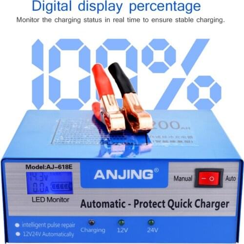 Pulse Repair Car Battery Charger 130V-250V 200AH 12V 24V Full Automatic Battery Charger Motorcycle Car Fast Charging LED monitor