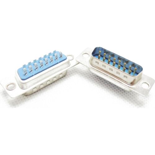 Free shipping 50PCS 15 pin plug connector DB15 female head hole two rows of welding thread two rows of 15 core