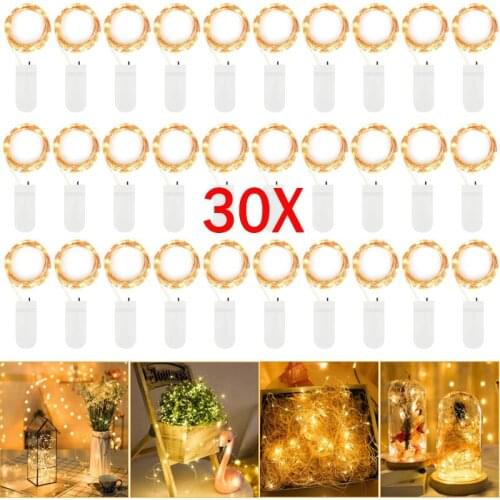 30/20/10/5/1m 10 LED Lamp Beads Button Battery Copper Wire Decorative for Wedding Patio Window Party Garden Decor Light String