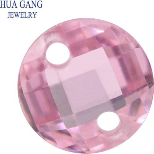 Two Holes Pink Double Checkerboard AAAAA Round Brilliant Loose Cubic Zirconia Stone CZ For Jewelry Making 3-14mm High Quality