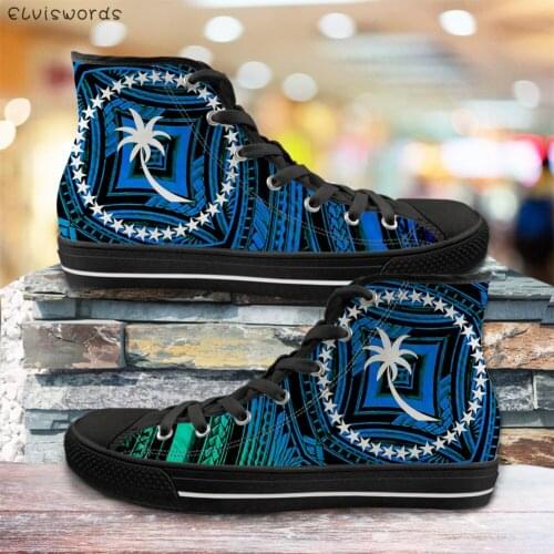 ELVISWORDS Chuuk Polynesian Gradient Print Classic Girls High Top Sneakers for Woman Fashion Lace Up Canvas Vulcanized Shoes Hot