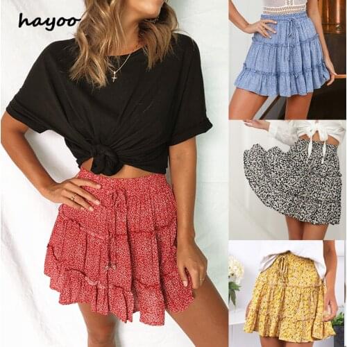 Hayoo 2021 new summer womens skirt high waist Ruffle floral print beach skirt A-line skirt S-XXL